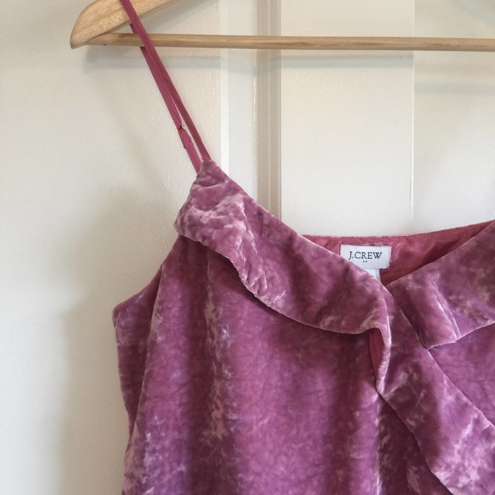 J. Crew NWT Coquette Barbie Factory Velvet Ruffle Spaghetti Cami M - Picture 3 of 8